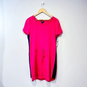 DKNYC Pink silk stretch  drawstring dress